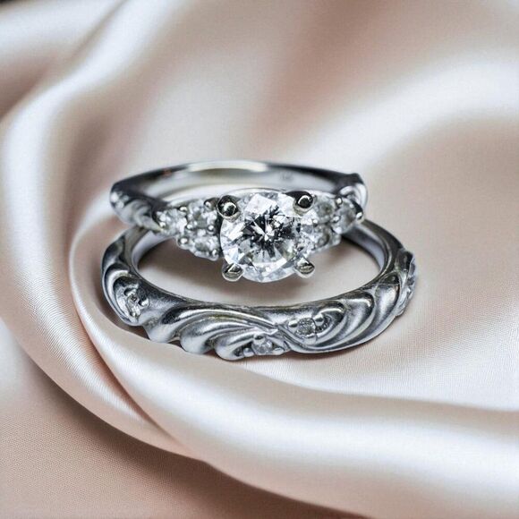 14K White Gold- 1CT Diamond Ring Set -$5375 Floral "Gossimer" by Artcarved -6.4g - Picture 13 of 15